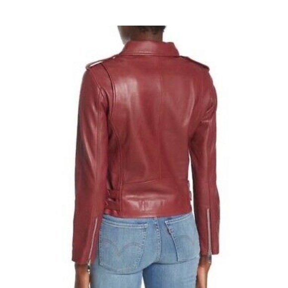 Walter Baker Liz Leather Crop Moto Jacket - Oxblood Red - Small - Picture 2 of 11